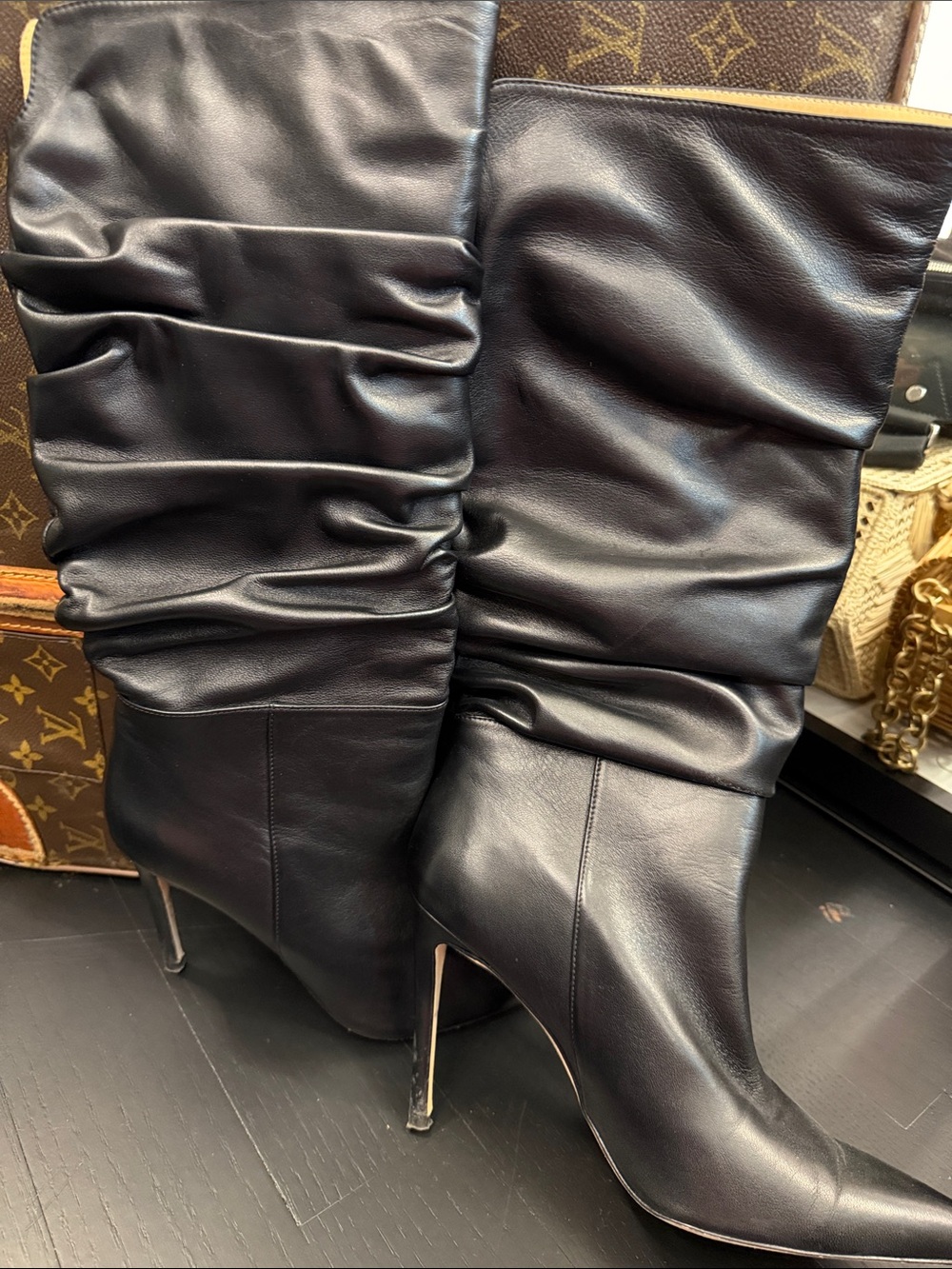 Alexandre Birman Black Slouchy Leather Stiletto Boots